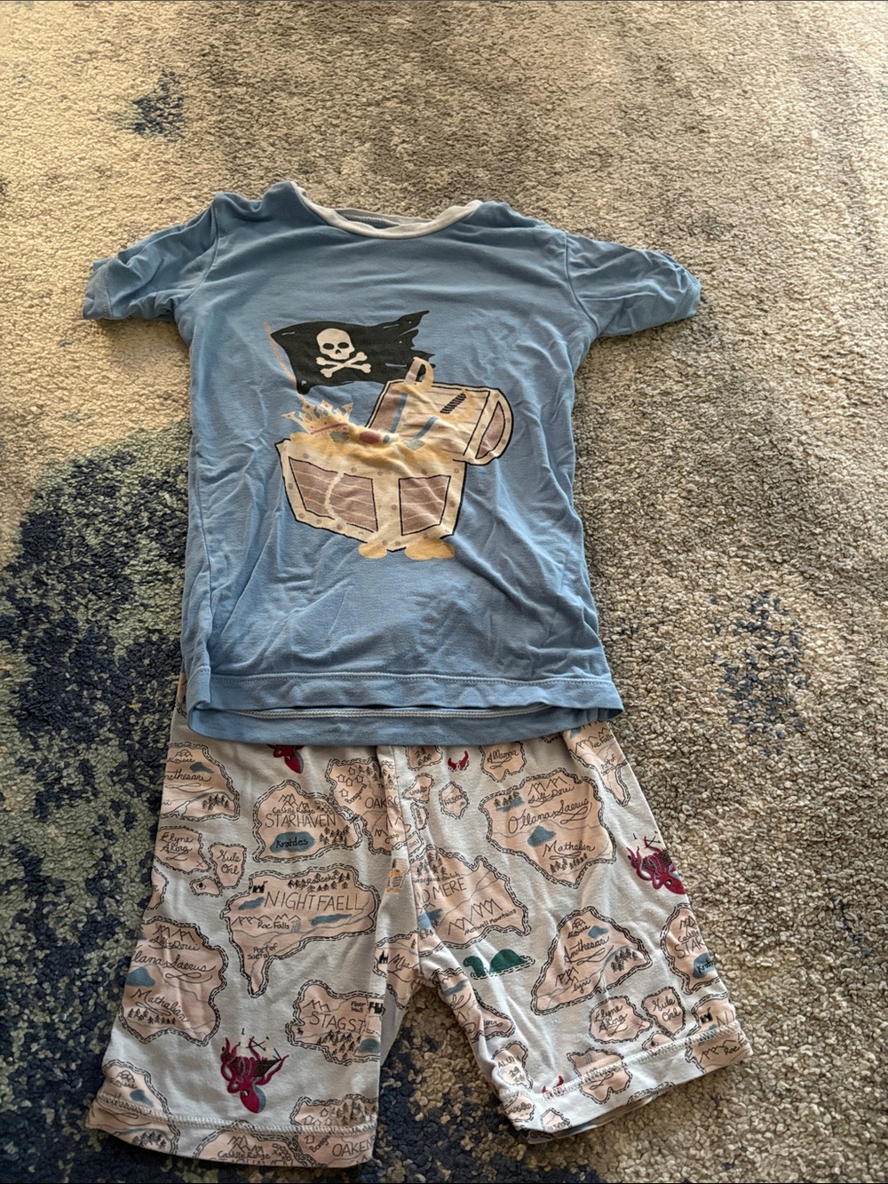 Kickee Pants Blue Pirate Treasure Pajama Set with Map-Print Shorts